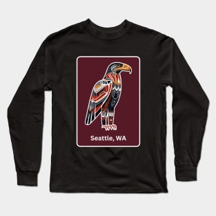 Seattle Washington Native American Indian American Red Background Eagle Hawk Haida Long Sleeve T-Shirt